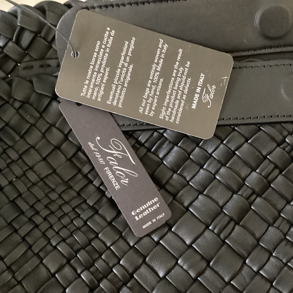 Falor Italy Handmade Black Woven Leather Large Shoulder Hobo Bag Magnetic Close - Picture 7 of 16